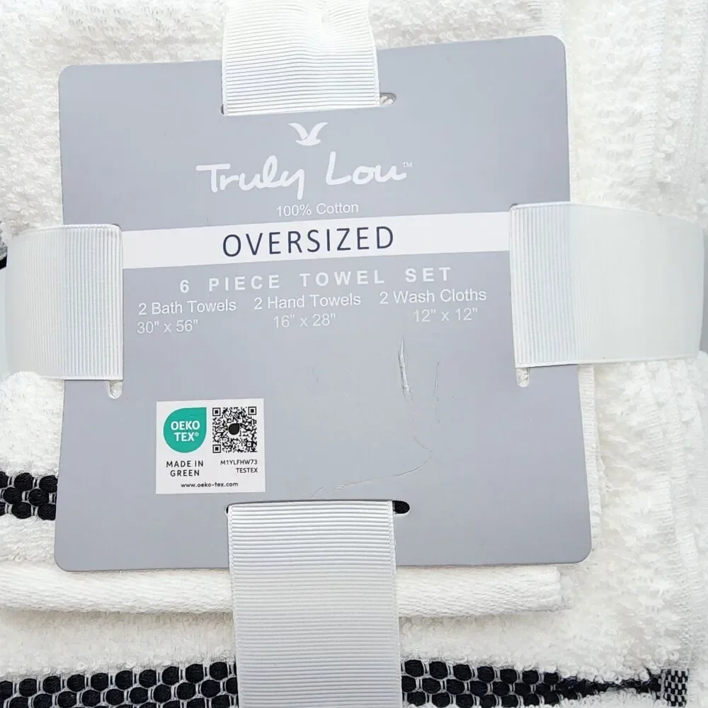Truly Lou 6pc White Oversized Soft Cotton Towel Set 2‎ Bath 2 Hand 2 Wash